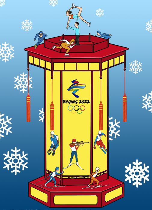 孙德民 吉林省-《新春瑞雪迎冬奥》-冬奥项目运动员在宫灯上展示冬奥魅力。