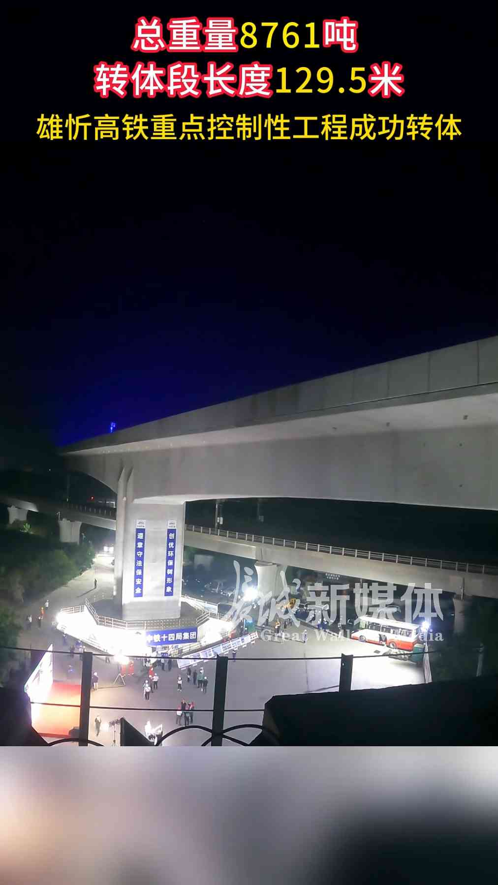 雄忻高铁雄保段跨京广高铁转体桥成功转体