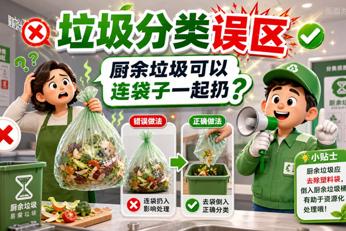 垃圾分类误区：厨余垃圾可以连袋子一起扔？